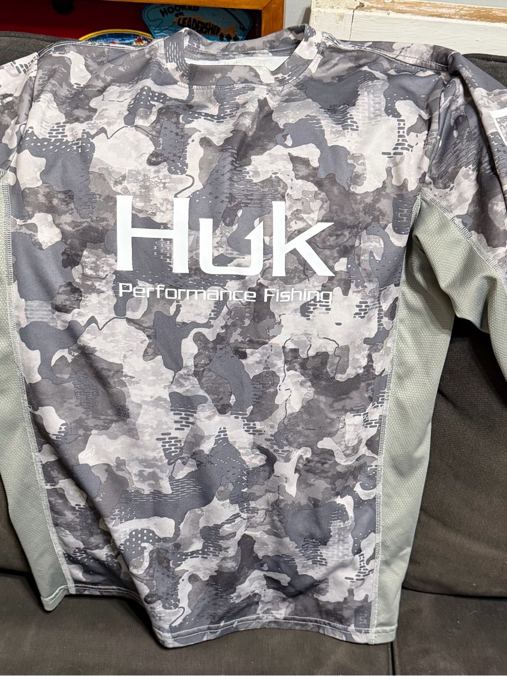 Huk Gray Camo Performance Fishing Shirt